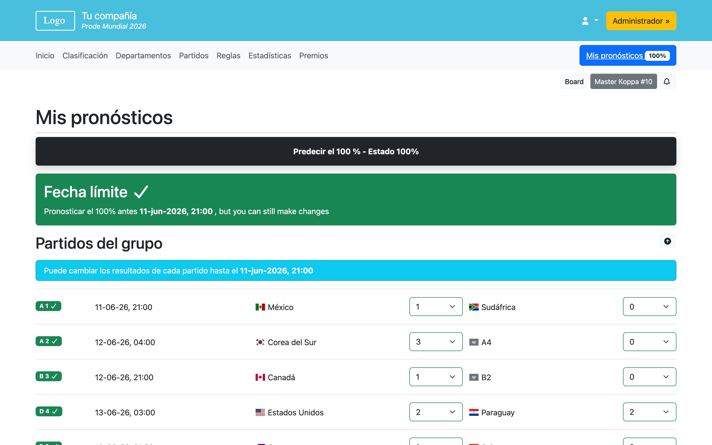 Prode Copa Mundial 2026 - Mis pronosticos